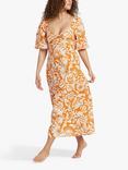 Billabong Paradise Tropical Print Cotton Midi Dress, Dried Mango