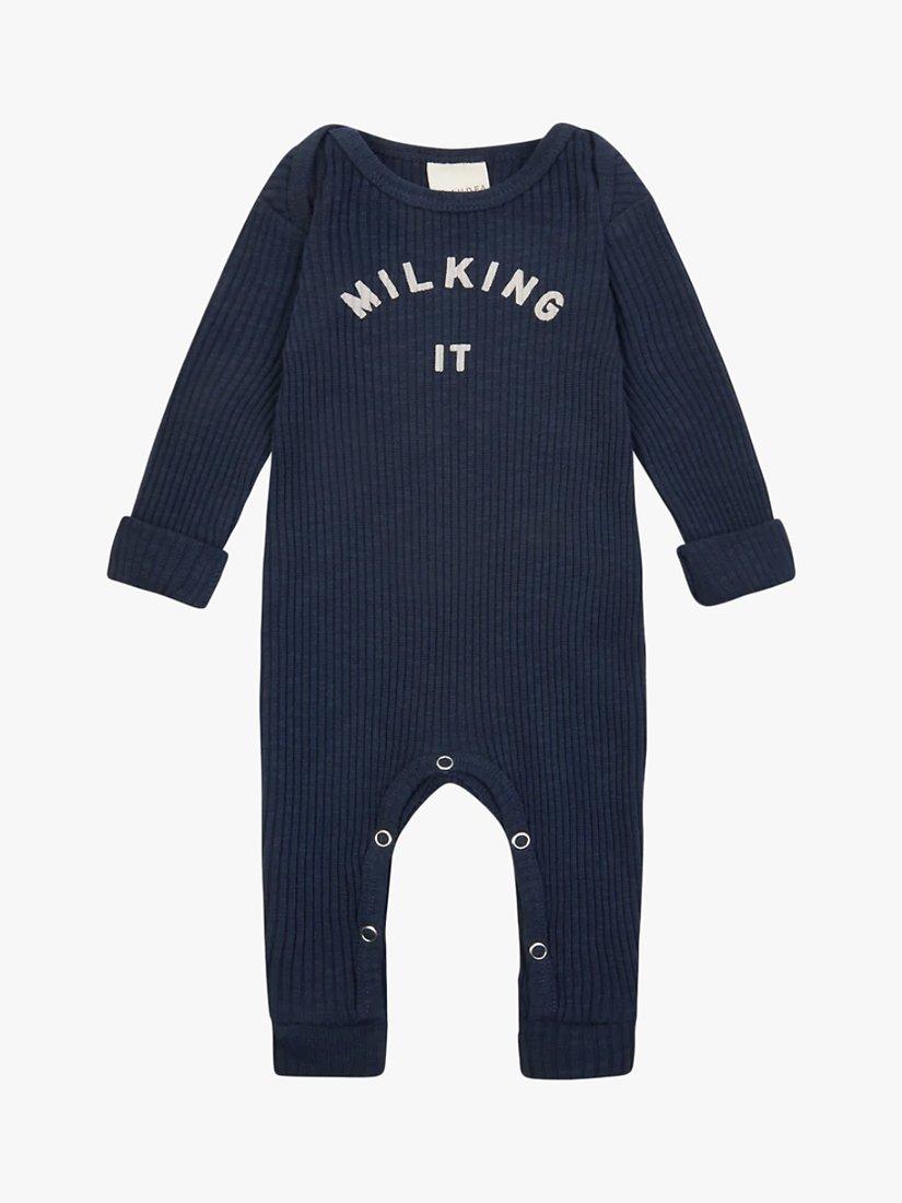 Product image 3 of 4, which shows Claude & Co Baby Organic Cotton Milking It Onesie, Navy, 0-3 months
