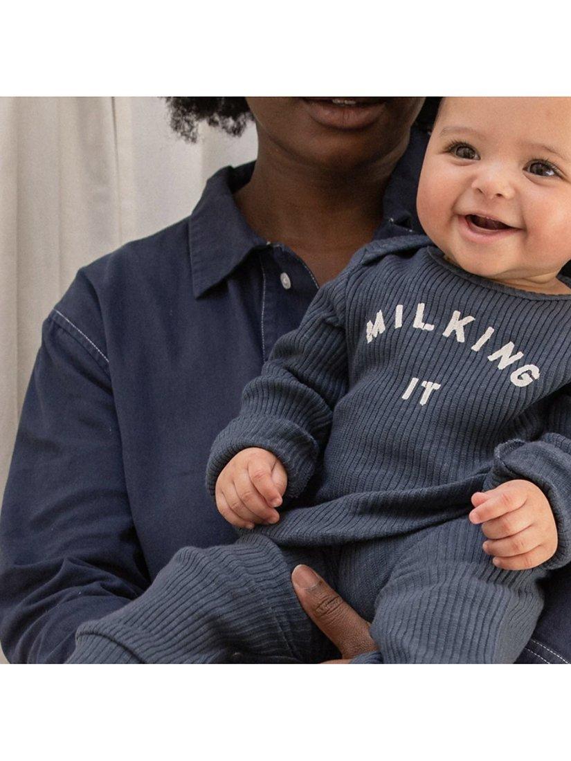 Product image 4 of 4, which shows Claude & Co Baby Organic Cotton Milking It Onesie, Navy, 0-3 months