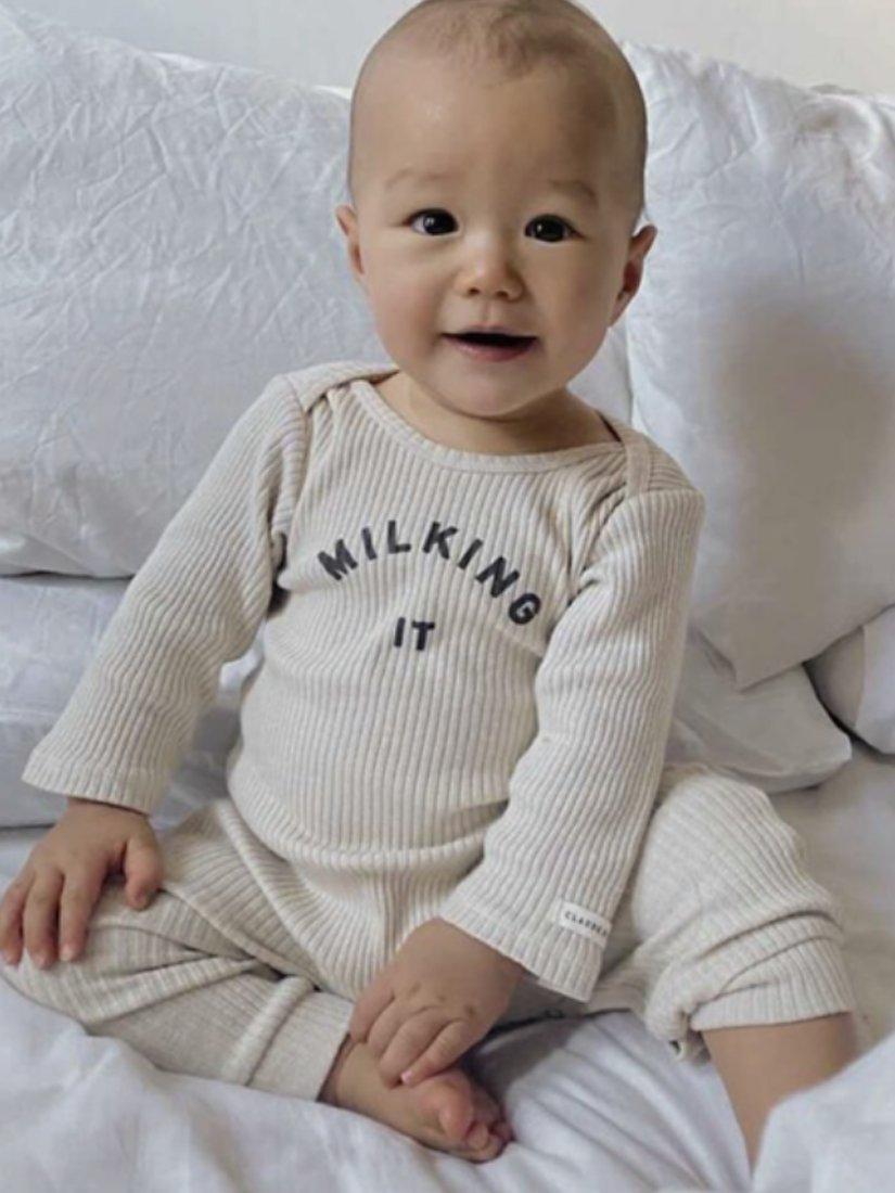 Claude & Co Baby Organic Cotton Milking It Onesie, Oat, 6-12 months