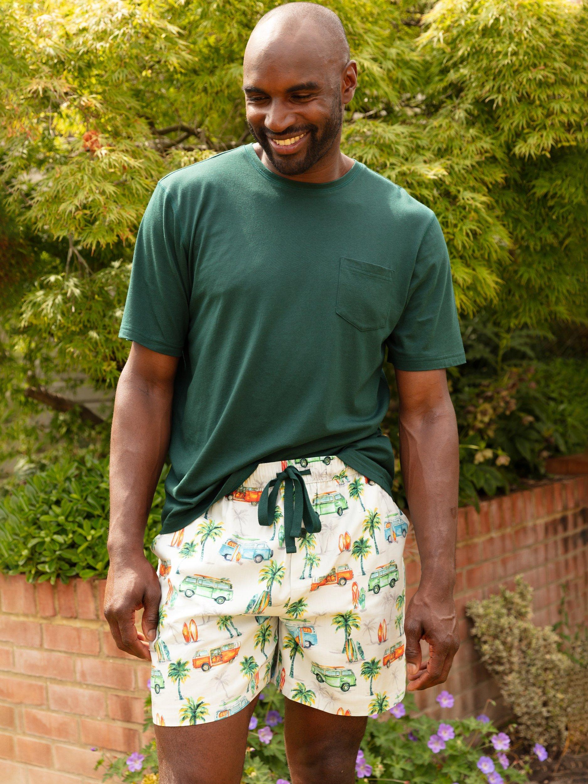 Product image 1 of 4, which shows Cyberjammies Bodhi Campervan Print Pyjama Shorts, Grey/Multi, S