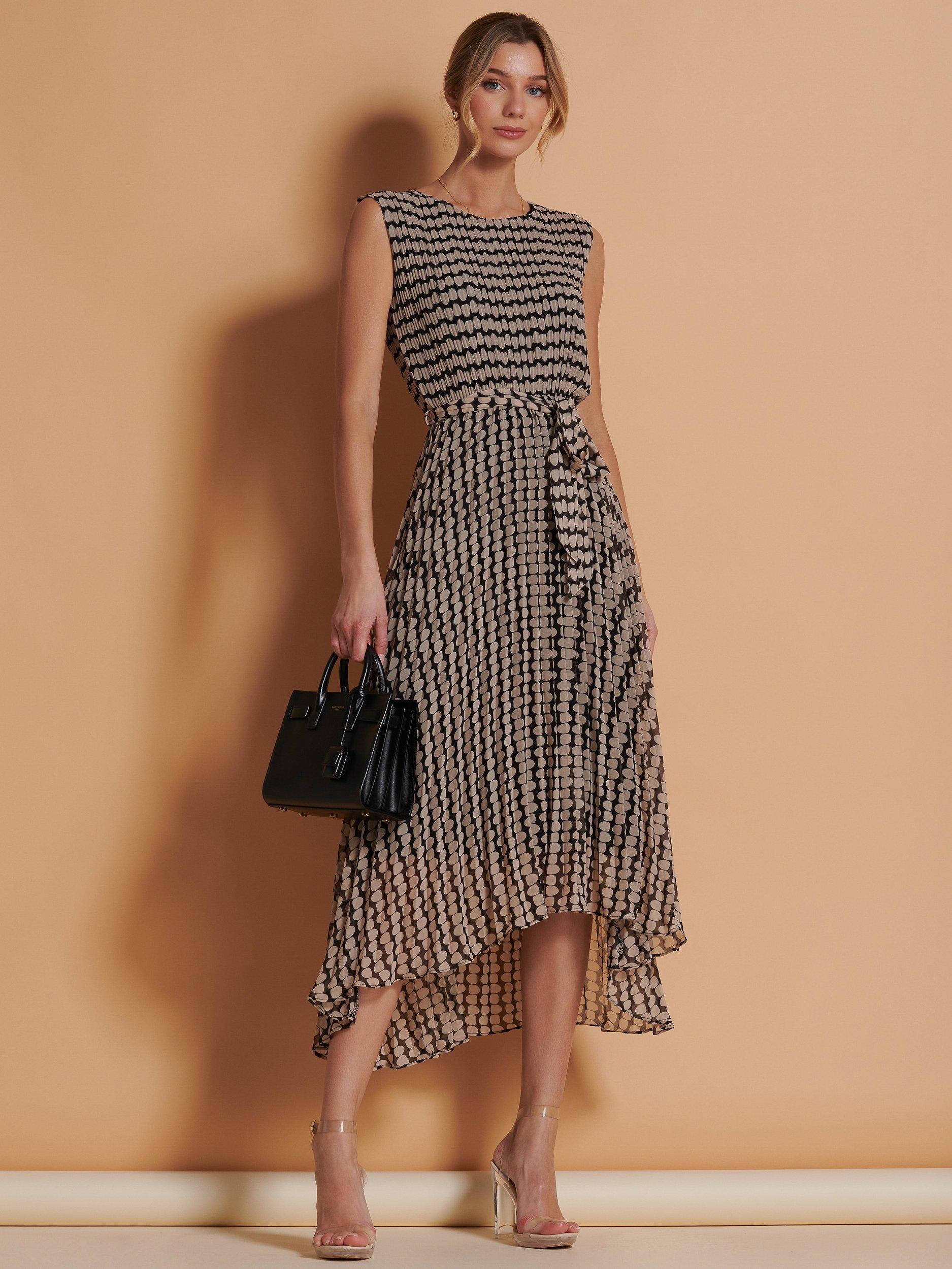 Jolie Moi Clara Chiffon Polka Dot Sleeveless Maxi Dress, Stone/Black