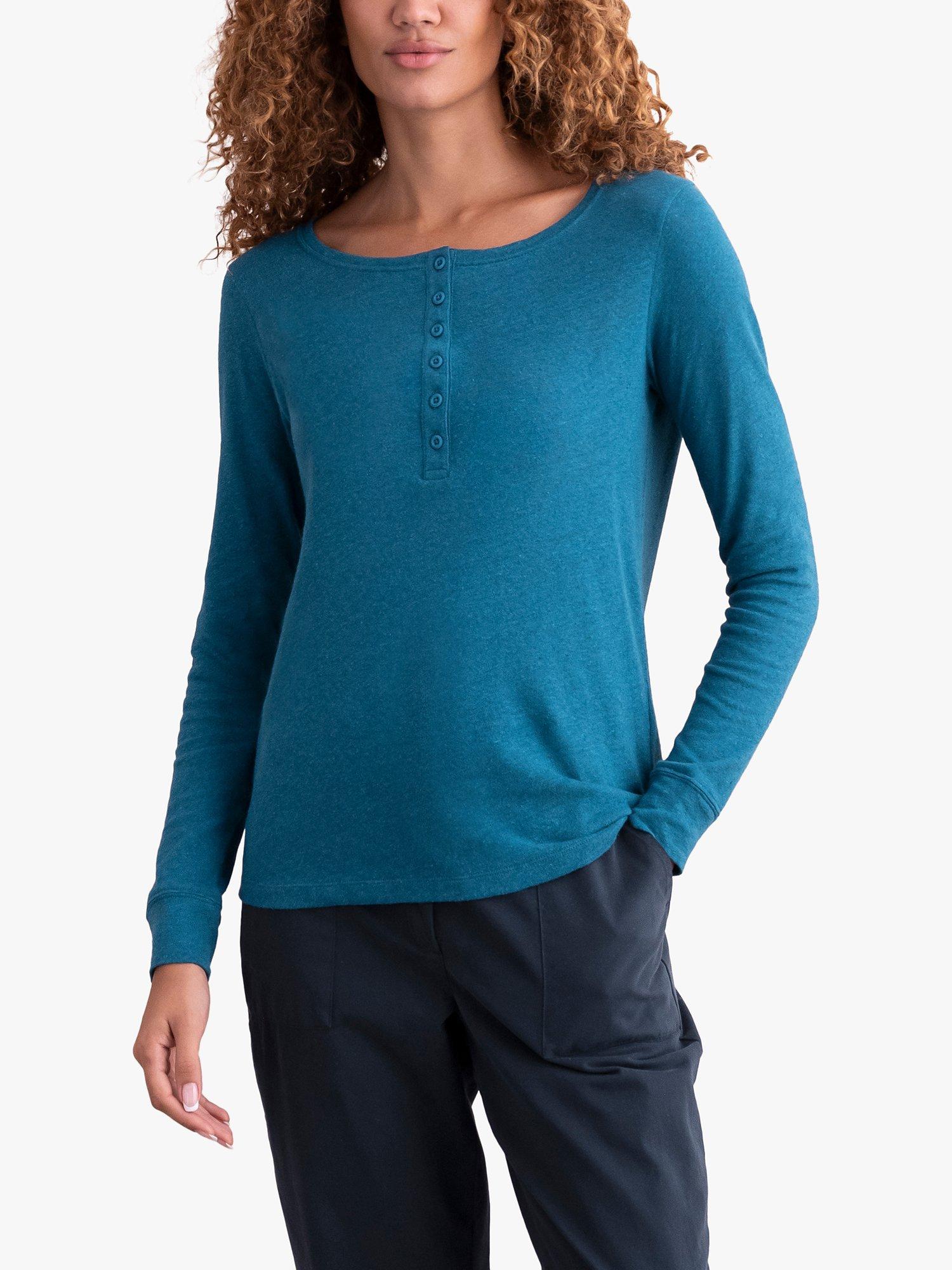 Celtic & Co. Henley Linen Organic Cotton Blend Top, Deep Icelandic Blue