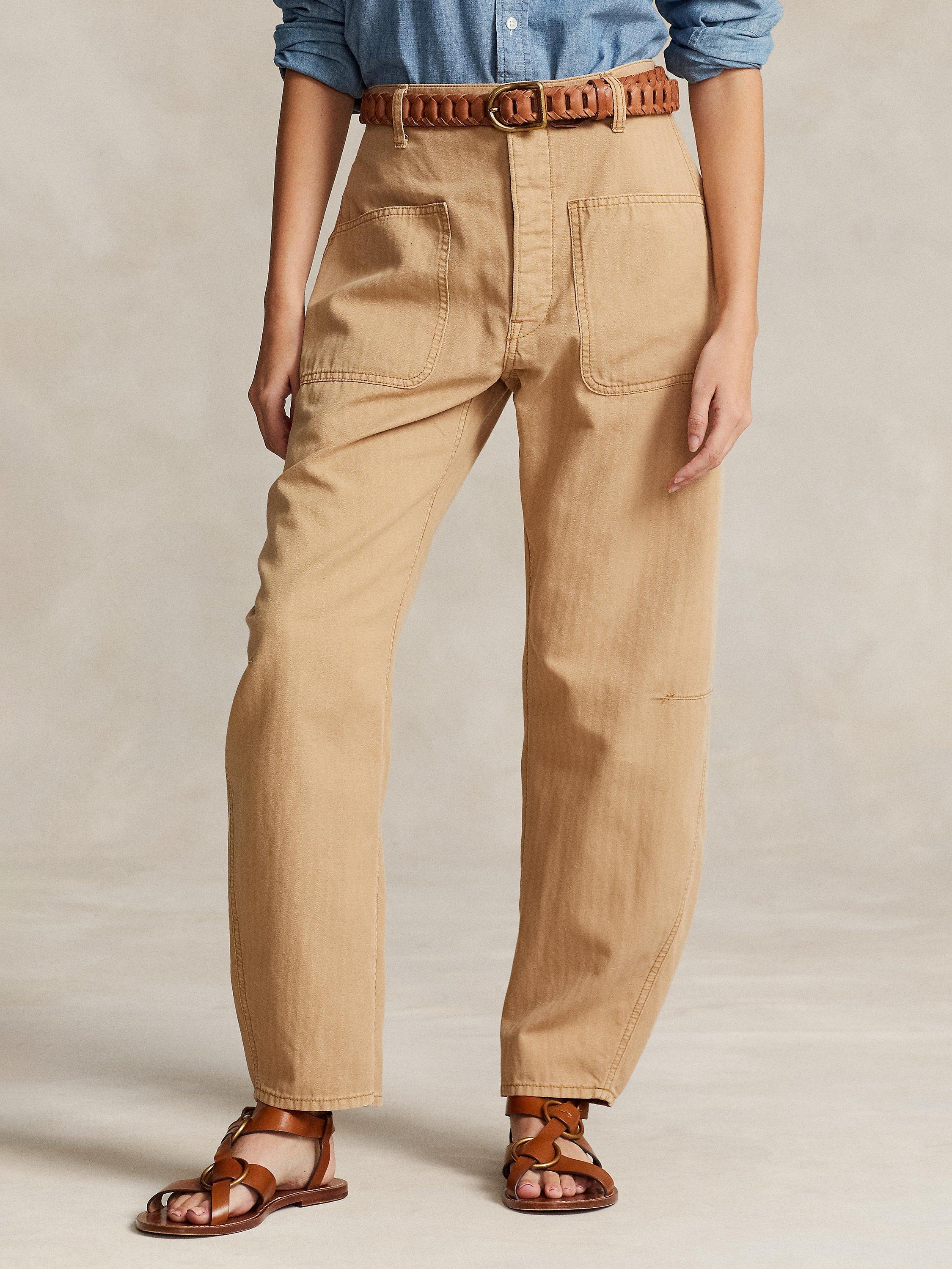 Polo Ralph Lauren Relaxed Carrot Cotton Linen Blend Trousers, Khaki