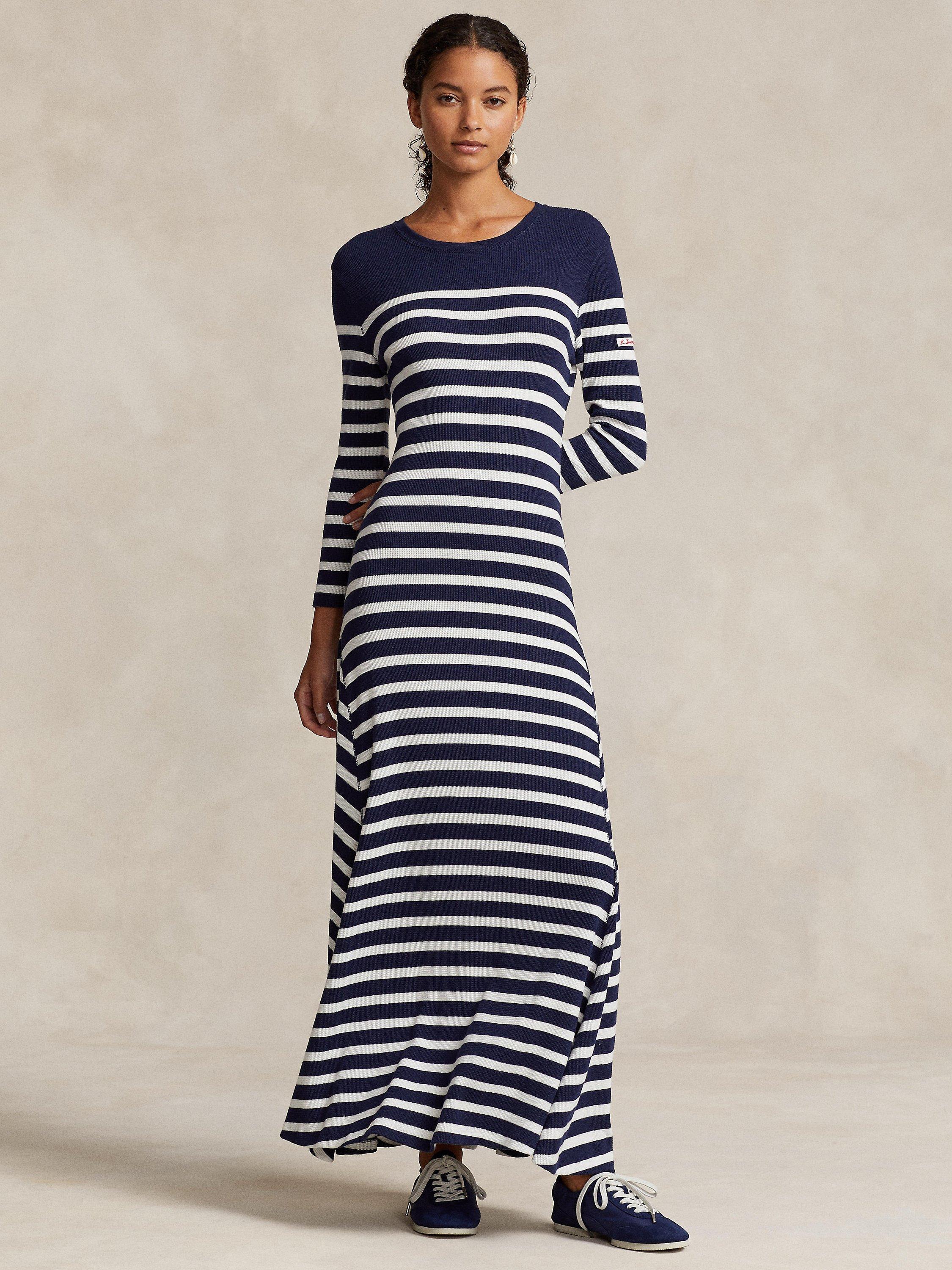 Polo Ralph Lauren Stripe Waffle Knit Maxi Dress, Blue/Multi