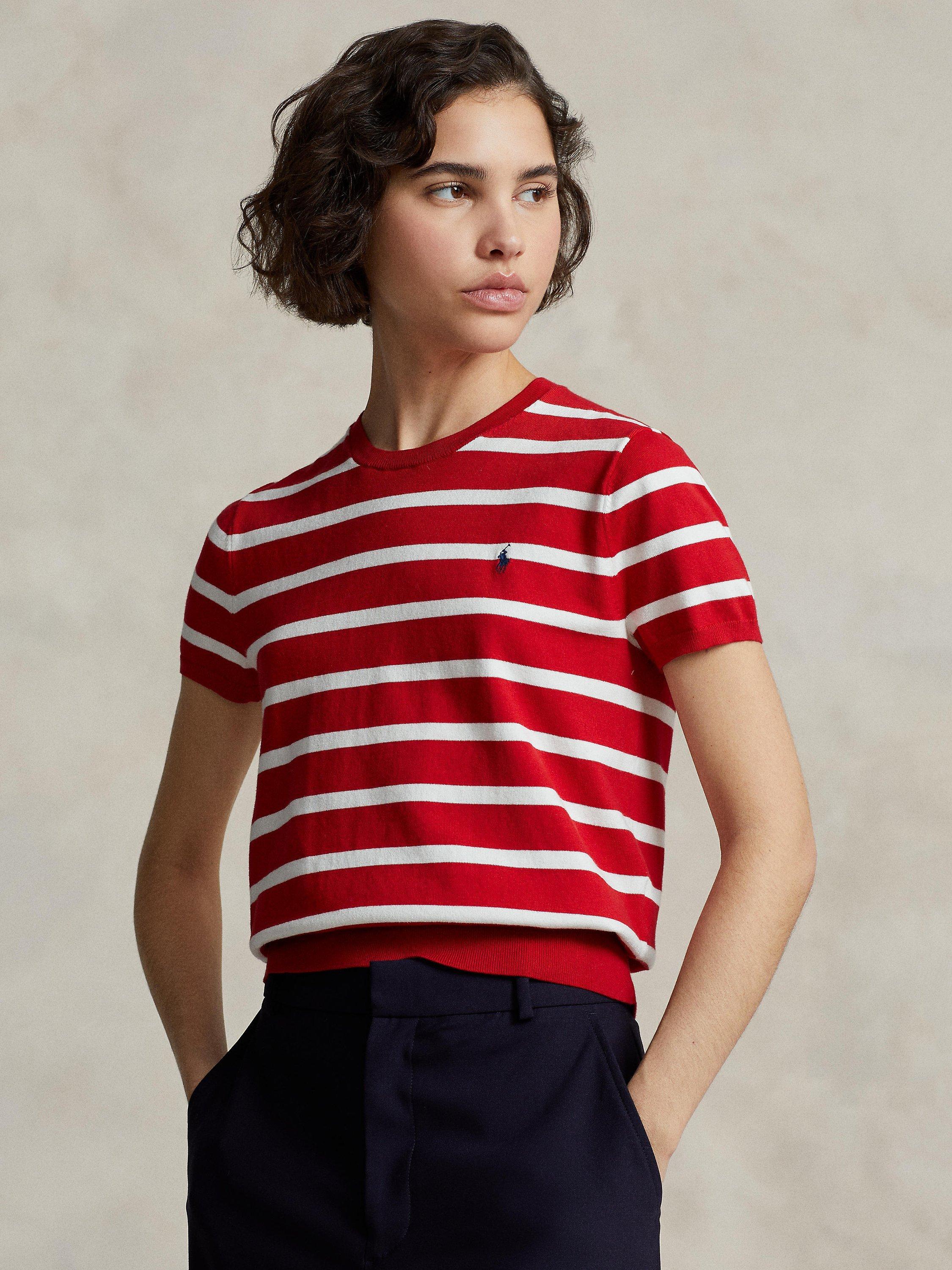 Polo Ralph Lauren Stripe Short Sleeve Jumper, Red/Multi