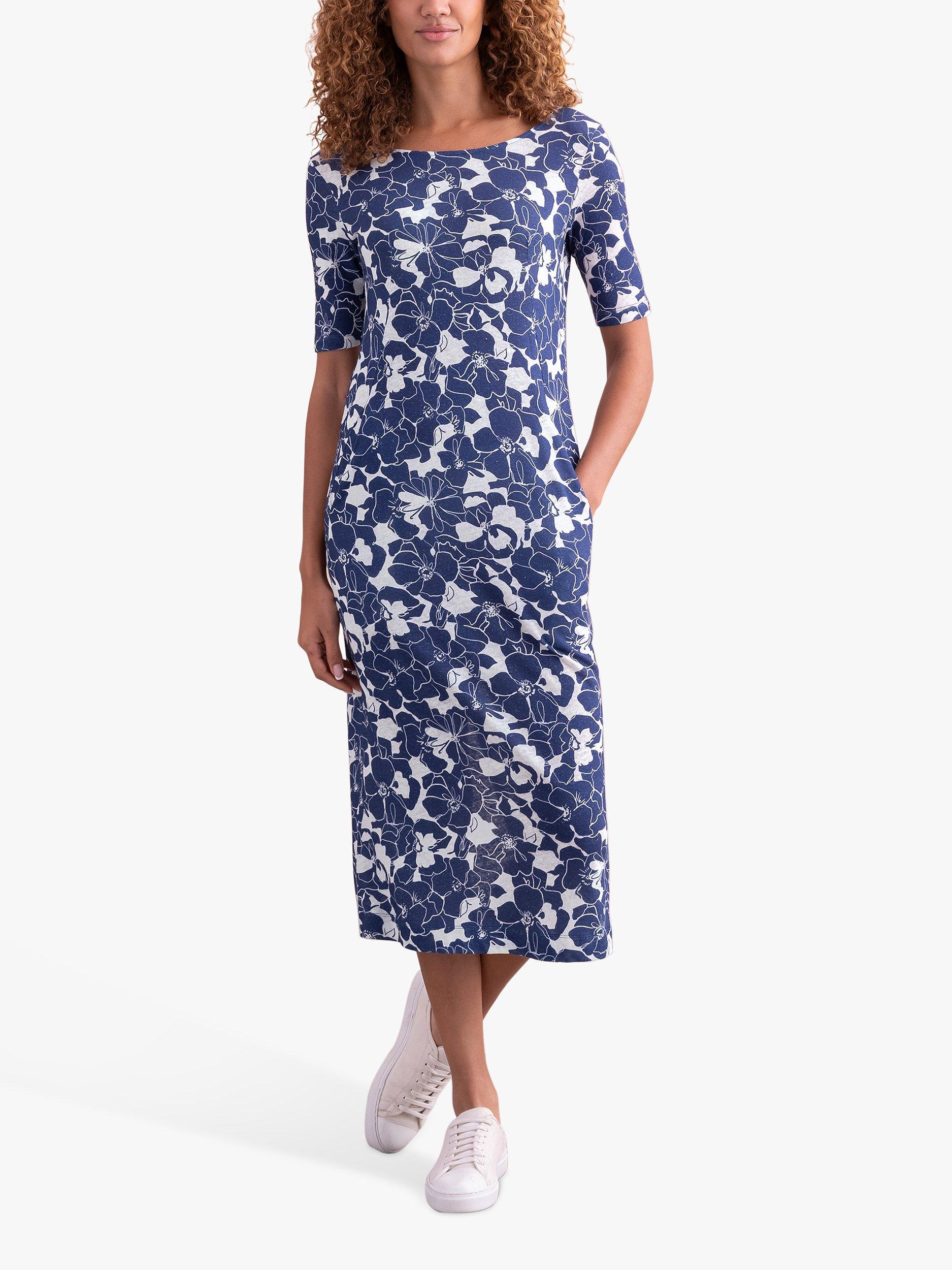 Celtic & Co. Organic Cotton Blend Button Back Dress, Blue Linear Floral