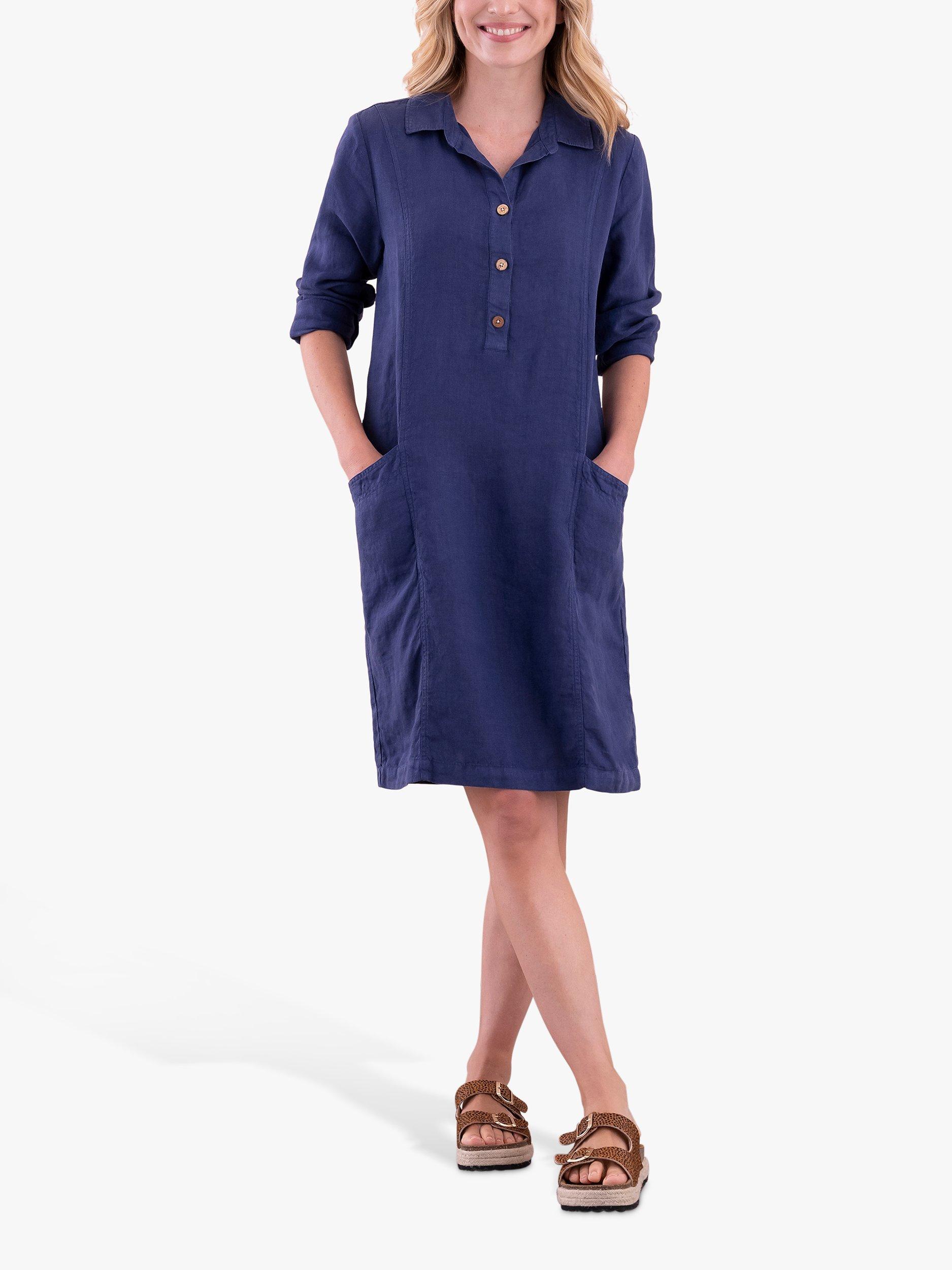 Celtic & Co. Linen Half Placket Dress, Blue Ink