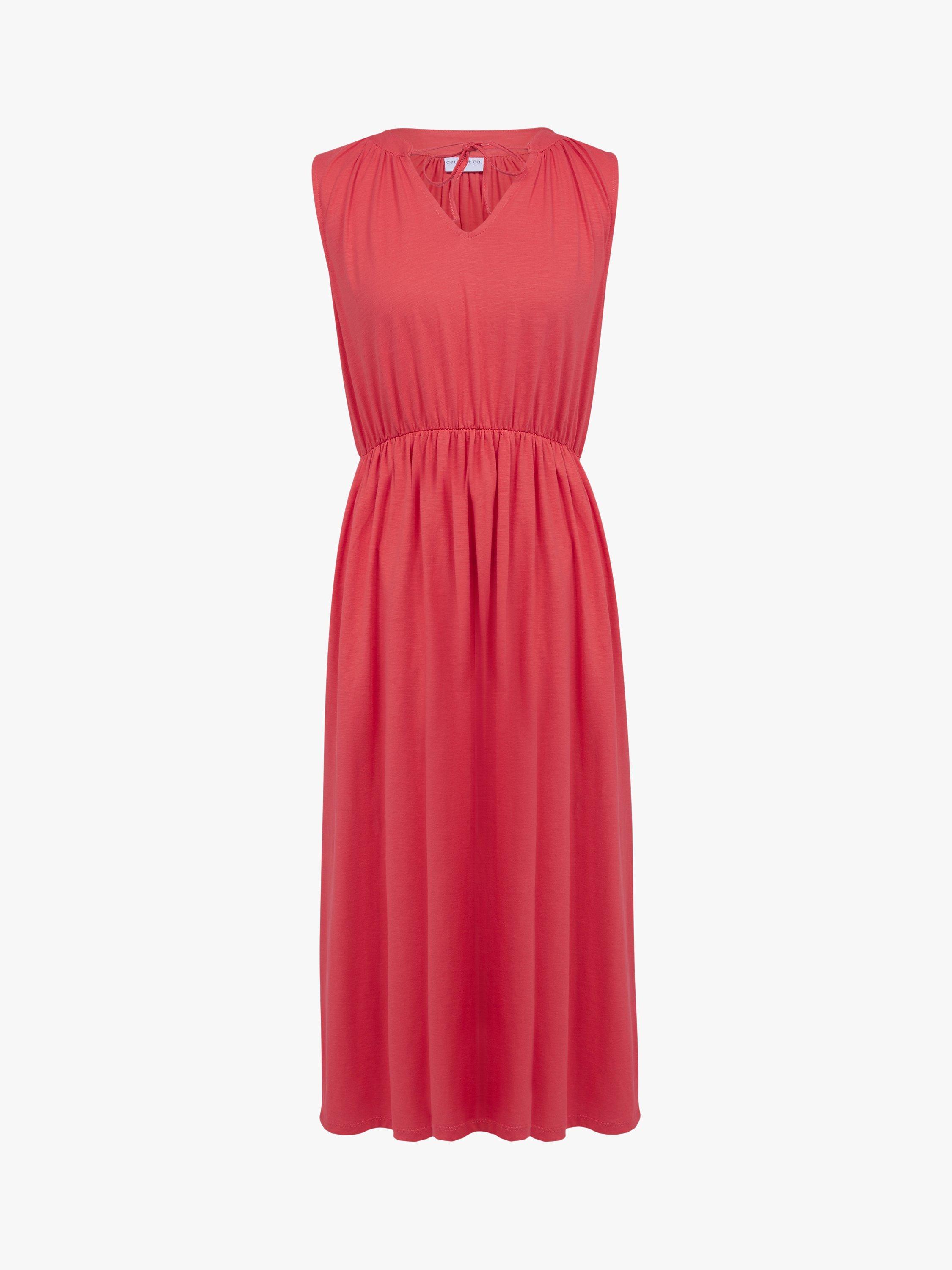 Product image 2 of 5, which shows Celtic & Co. Organic Cotton Tie Neck Midi Dress, Chilli, 8