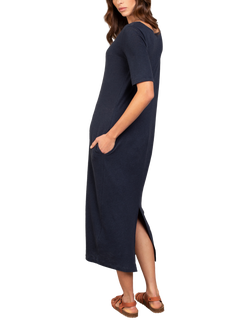 Celtic & Co. Linen Cotton Blend V-Neck Midi Dress, Navy - view 2, Navy
