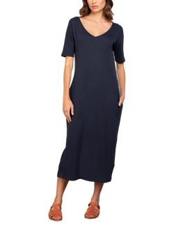 Celtic & Co. Linen Cotton Blend V-Neck Midi Dress, Navy, Navy