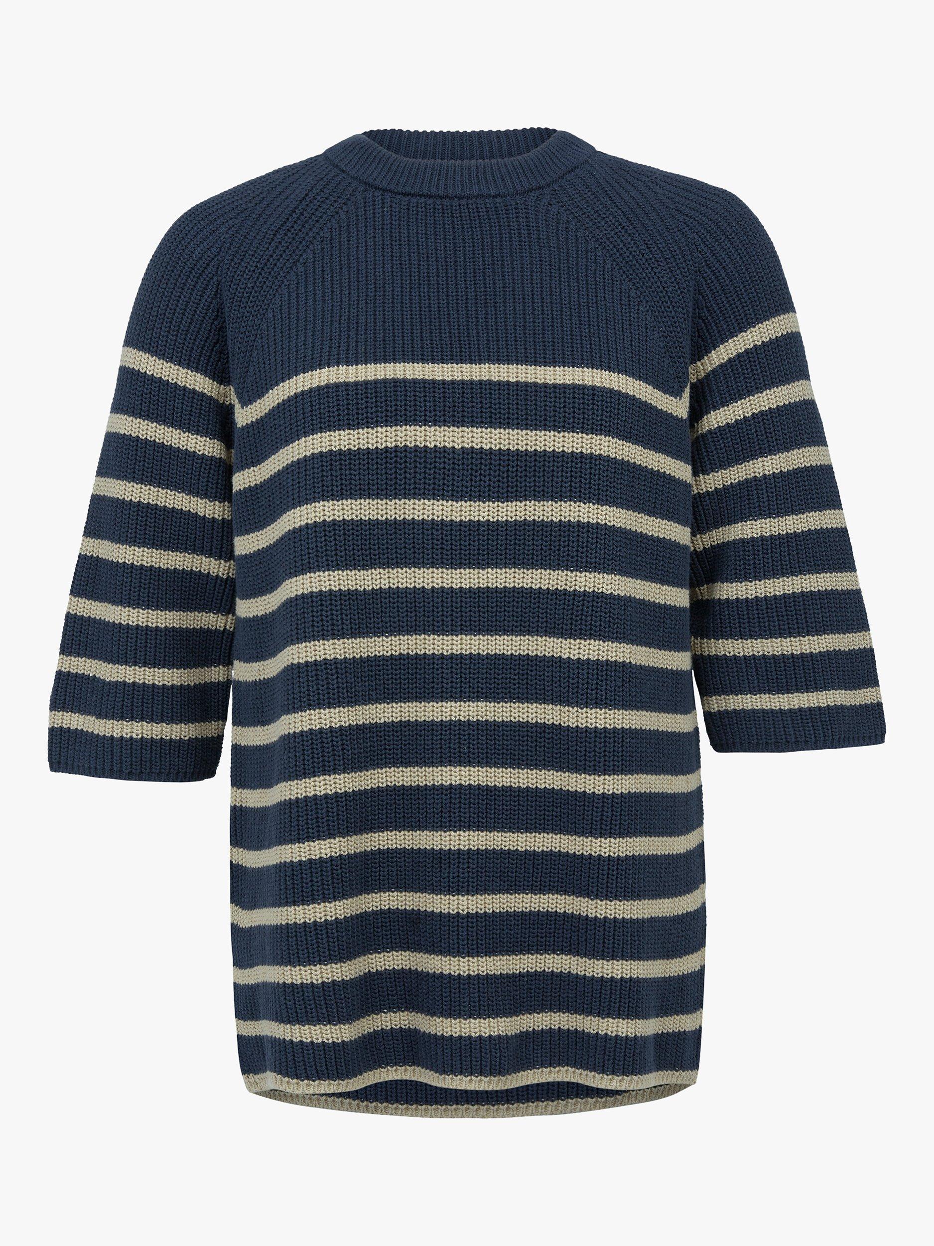 Product image 2 of 5, which shows Celtic & Co. Breton Stripe Half Sleeve Jumper, Navy, XS