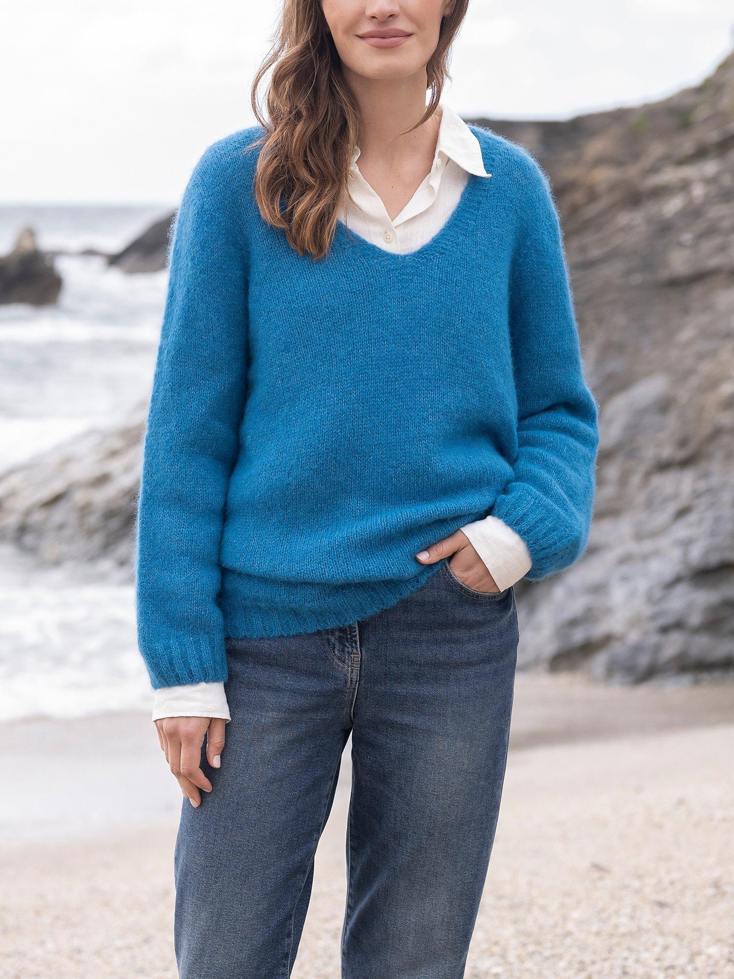 Celtic & Co. Slouch V-Neck Wool Blend Jumper, Sky Blue