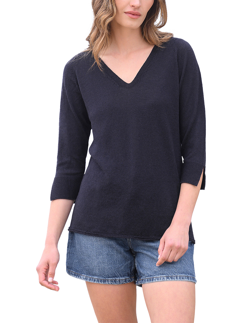 Product image 1 of 7, which shows Celtic & Co. Fine Knit Merino V Neck Jumper, Dark Navy, XS