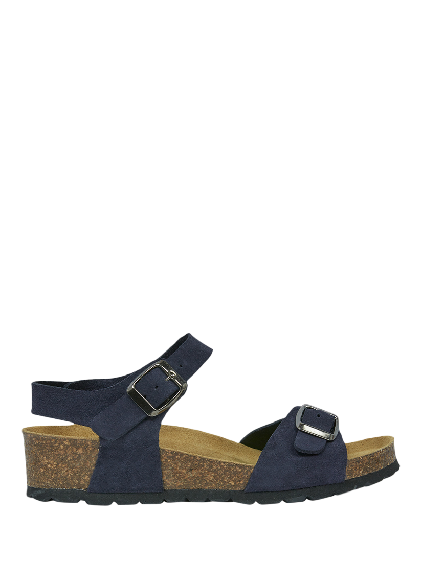 Product image 1 of 8, which shows Celtic & Co. Low Wedge Double Buckle Sandals, Dark Navy, EU36