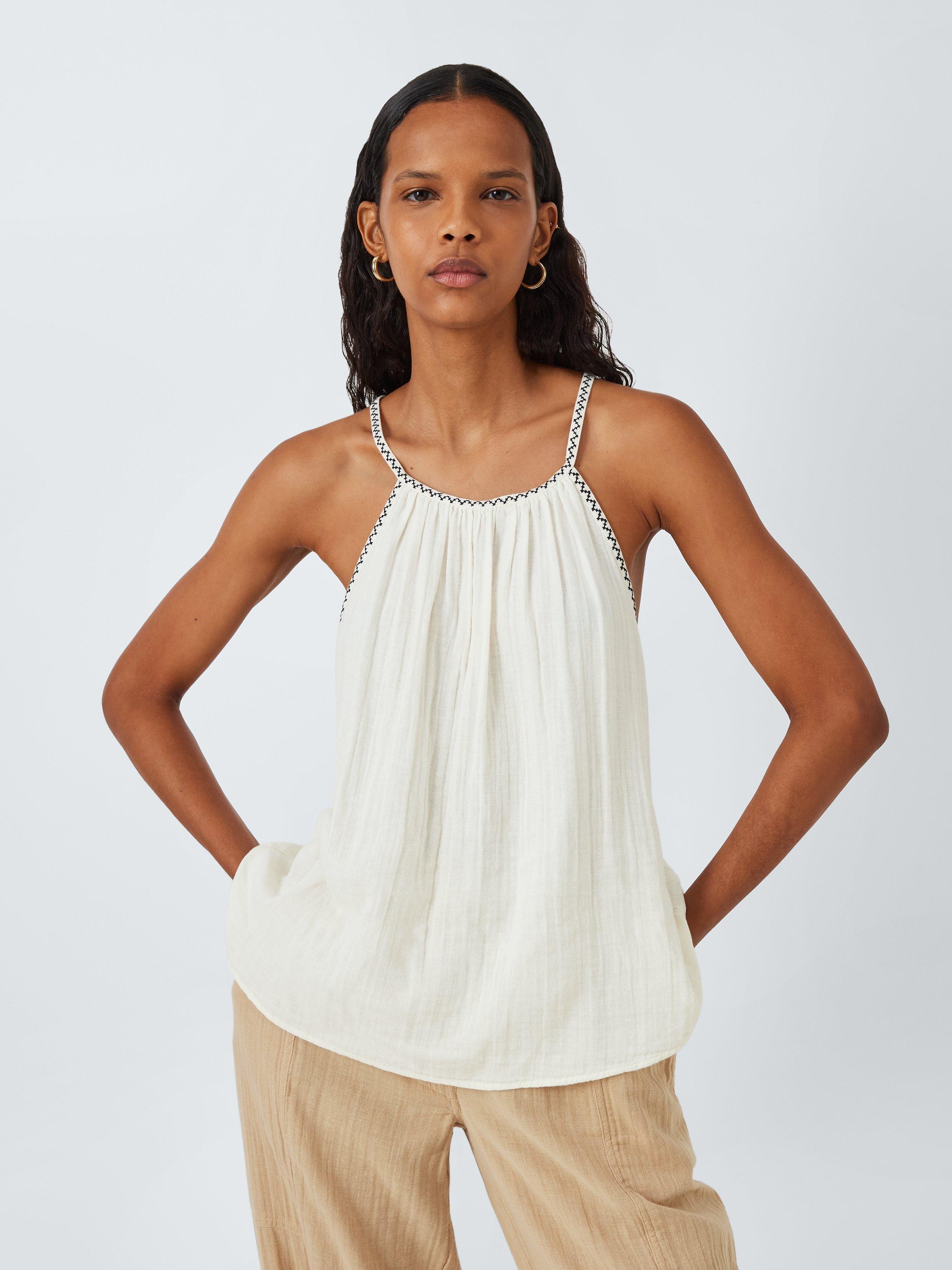 AND/OR Erin Embroidered Halterneck Top, Off White