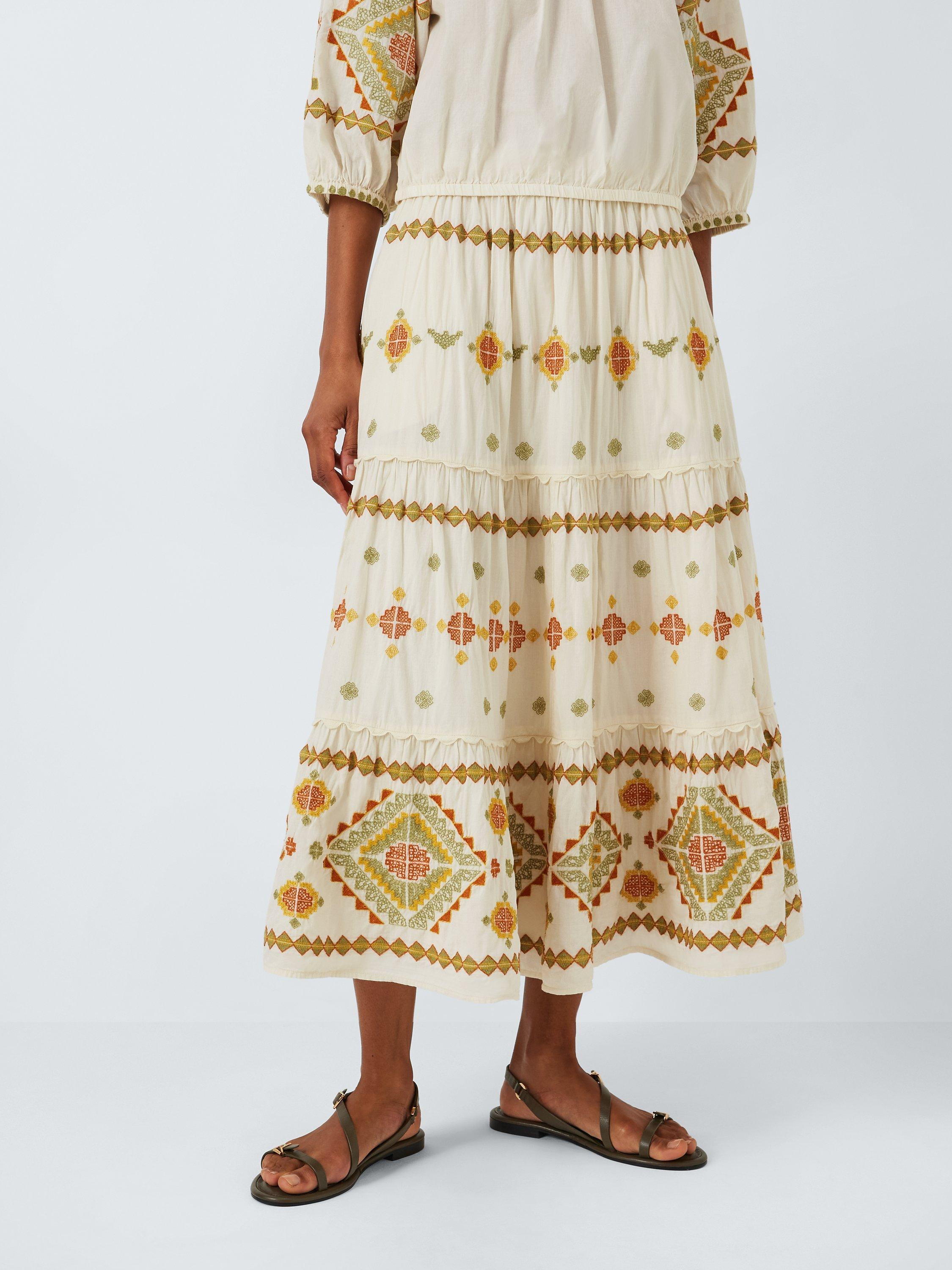Product image 1 of 6, which shows AND/OR Jayson Embroidered Maxi Skirt, White/Multi, 14