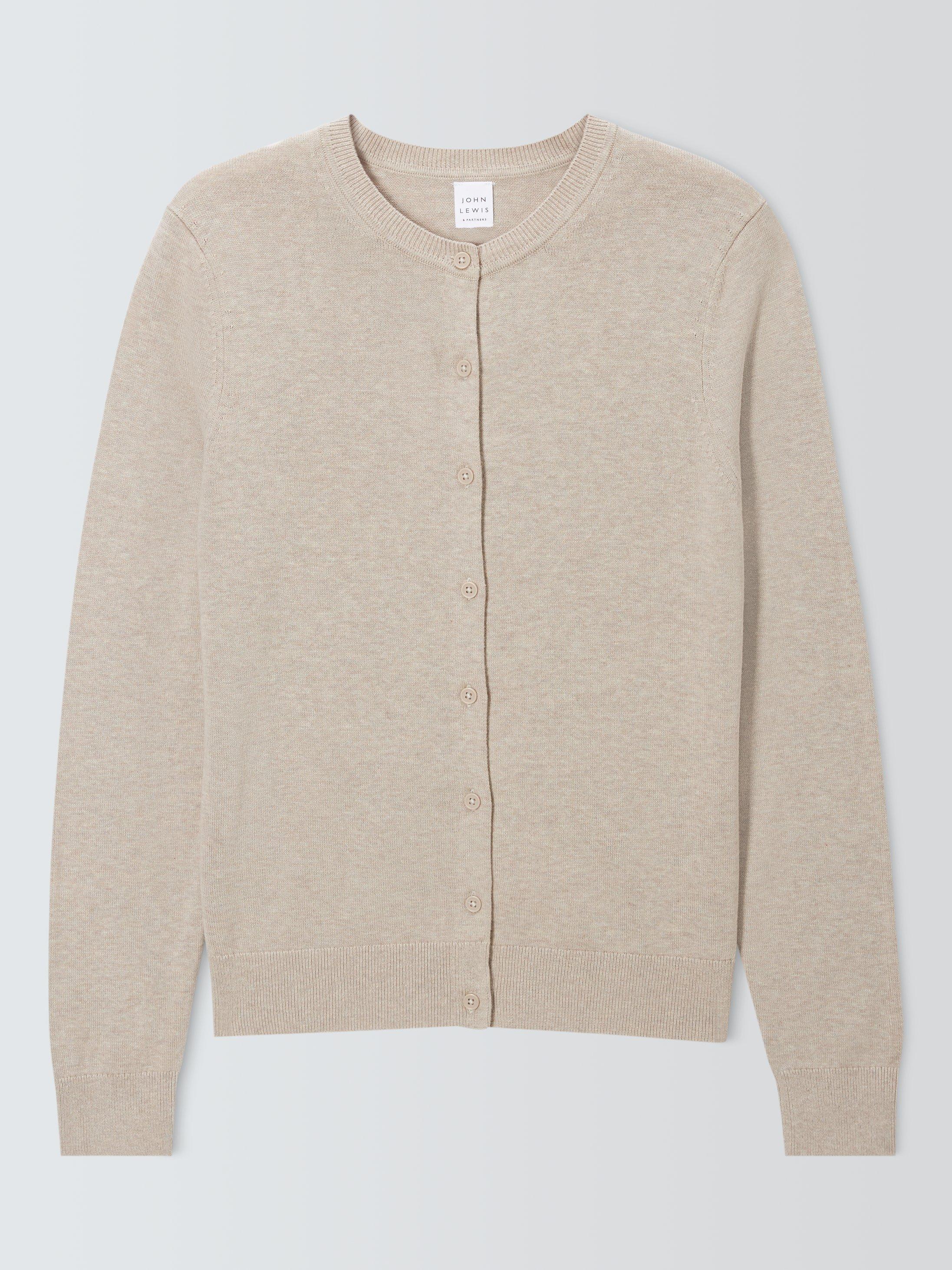 John Lewis Crew Neck Cotton Cardigan Toast