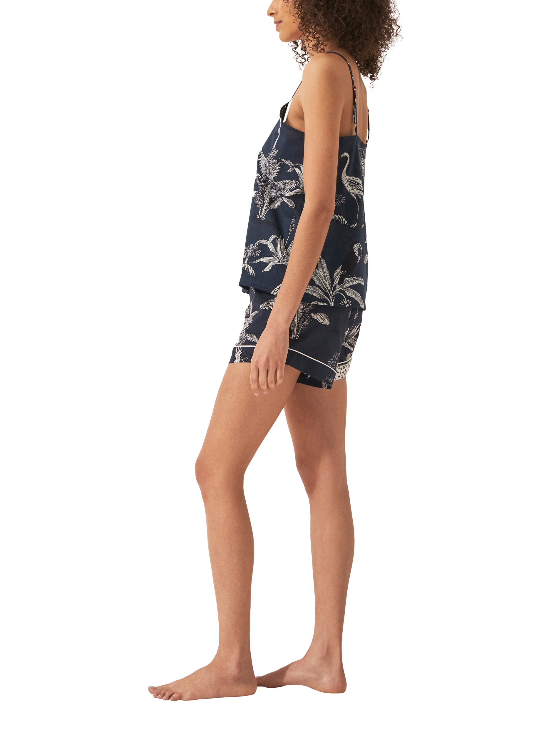 Product image 2 of 3, which shows myza Organic Cotton Botanical Jungle Cami Pyjama Set, Blue, XS