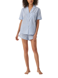 myza Striped Organic Cotton Short Sleeve Pyjama Short Set, Blue/White