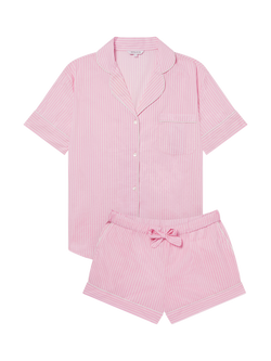 myza Striped Organic Cotton Short Sleeve Pyjama Short Set, Pink/White
