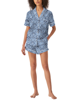 myza Favourite Travels Organic Cotton Short Sleeve Pyjama Short Set, Blue