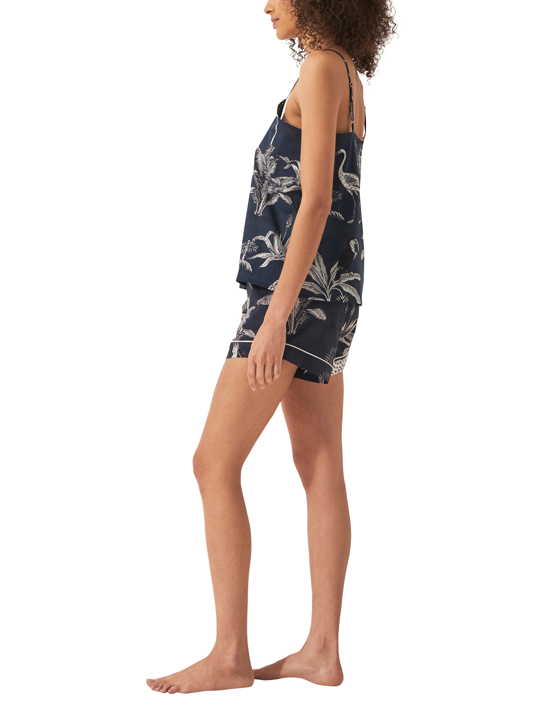 Product image 2 of 3, which shows myza Organic Cotton Botanical Jungle Cami Pyjama Set, Navy, XS