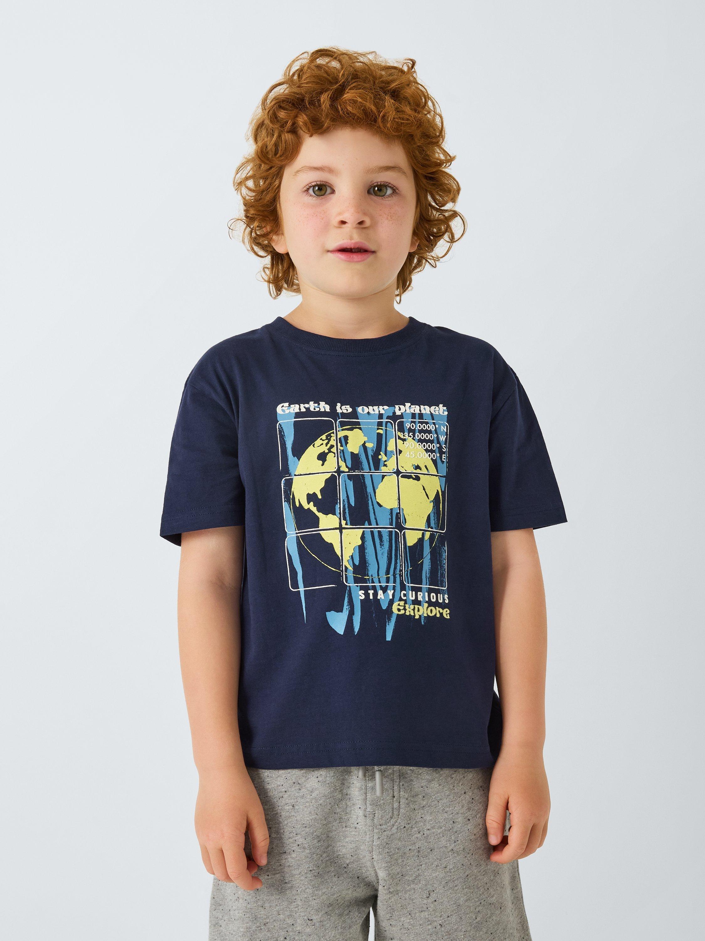 Product image 1 of 7, which shows John Lewis Kids' Earth T-Shirt, Navy, 3 years