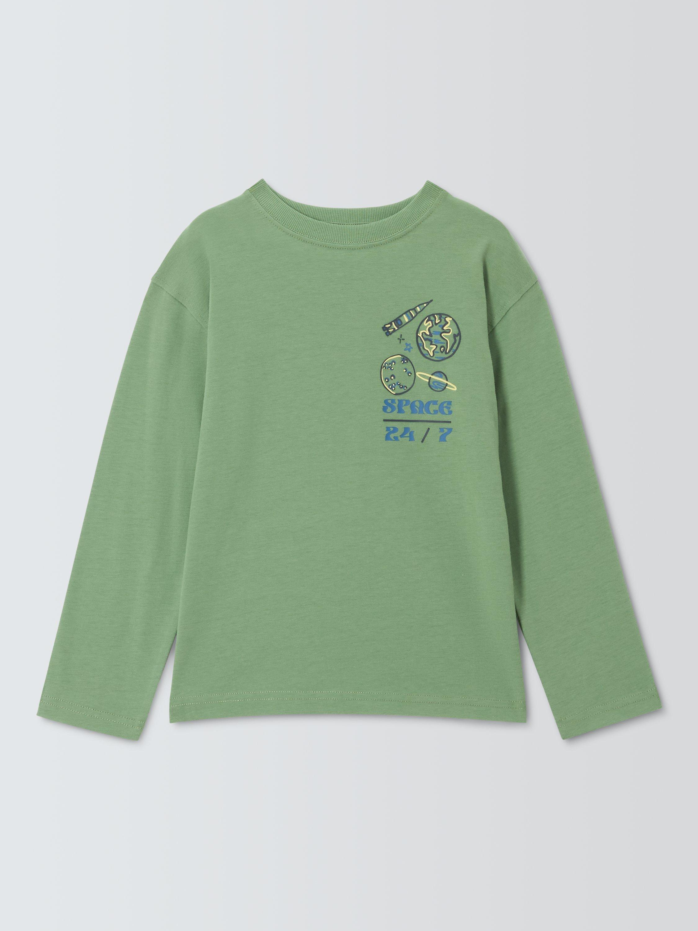 John Lewis Kids' Long Sleeve Space T-Shirt, Green