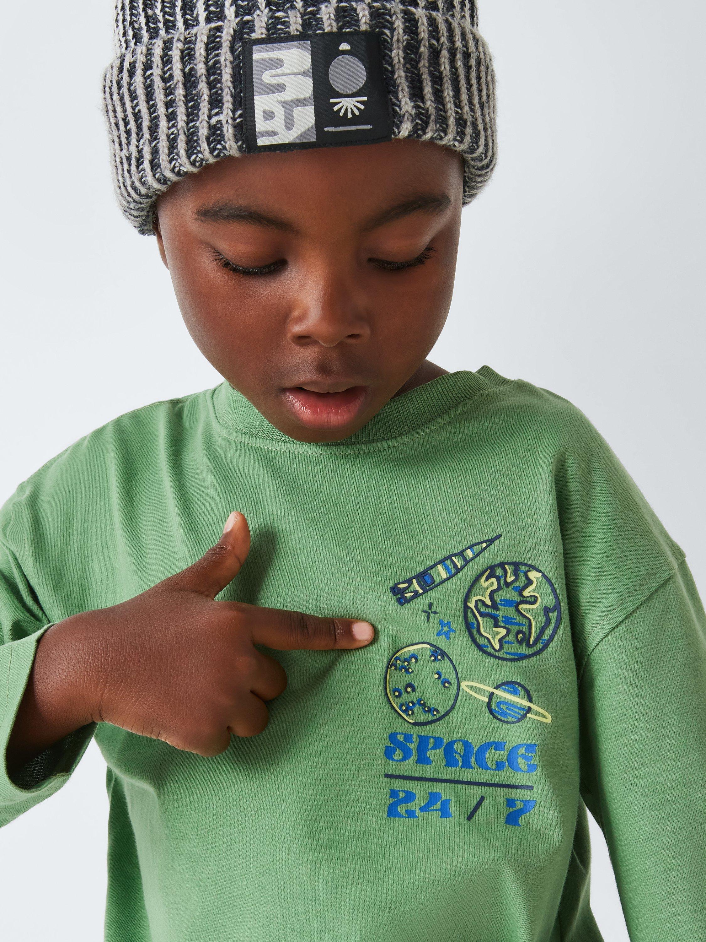 John Lewis Kids' Long Sleeve Space T-Shirt, Green