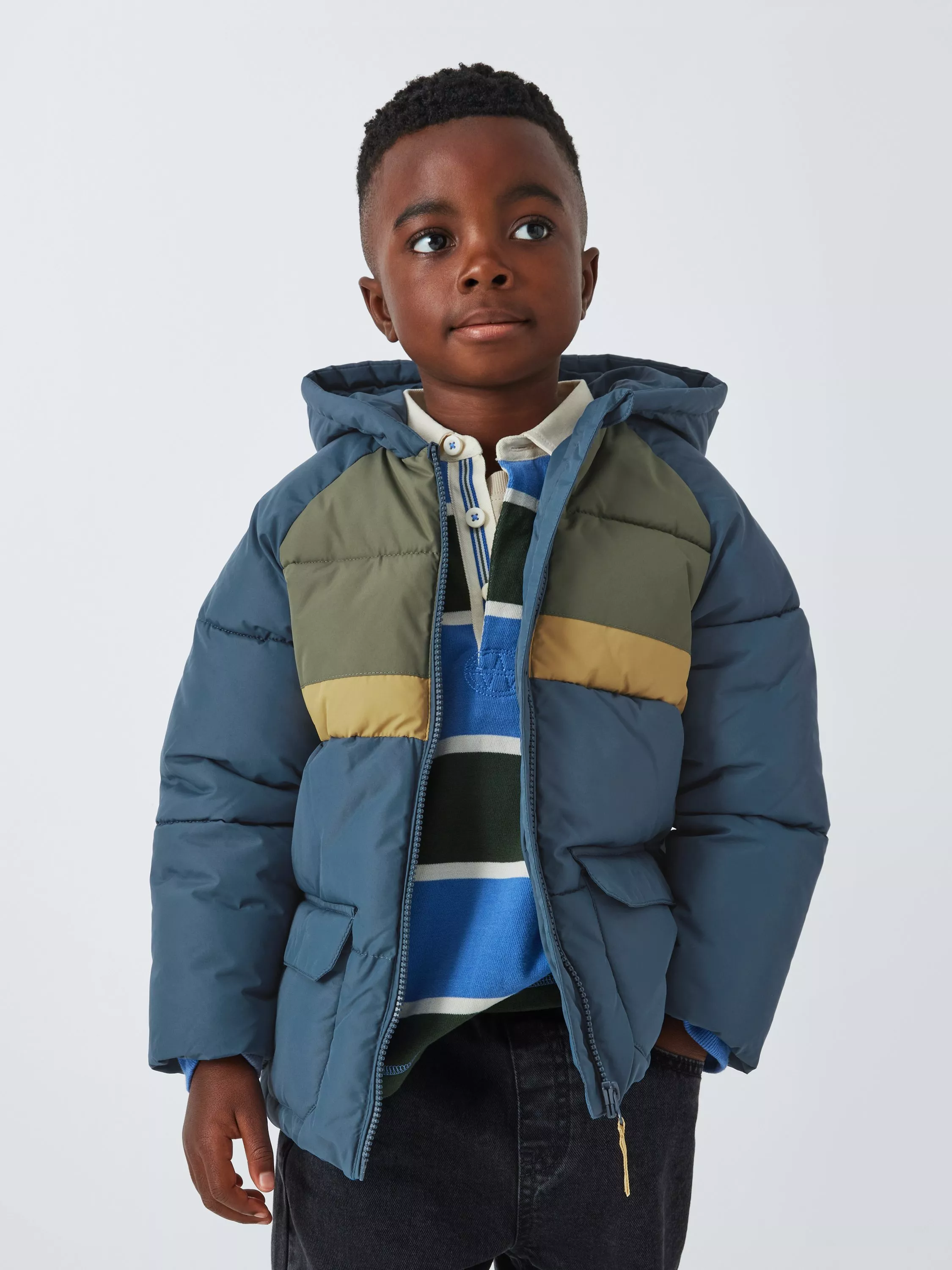 John Lewis Kids Colour Block Padded Jacket Blue