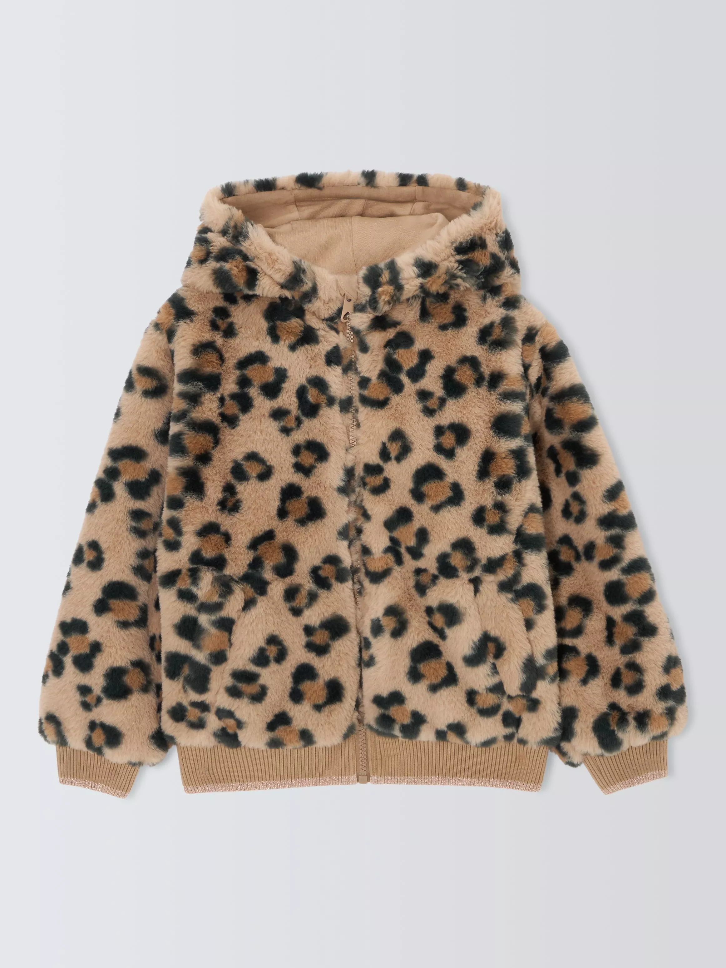 John Lewis Kids Leopard Faux Fur Bomber Jacket Multi