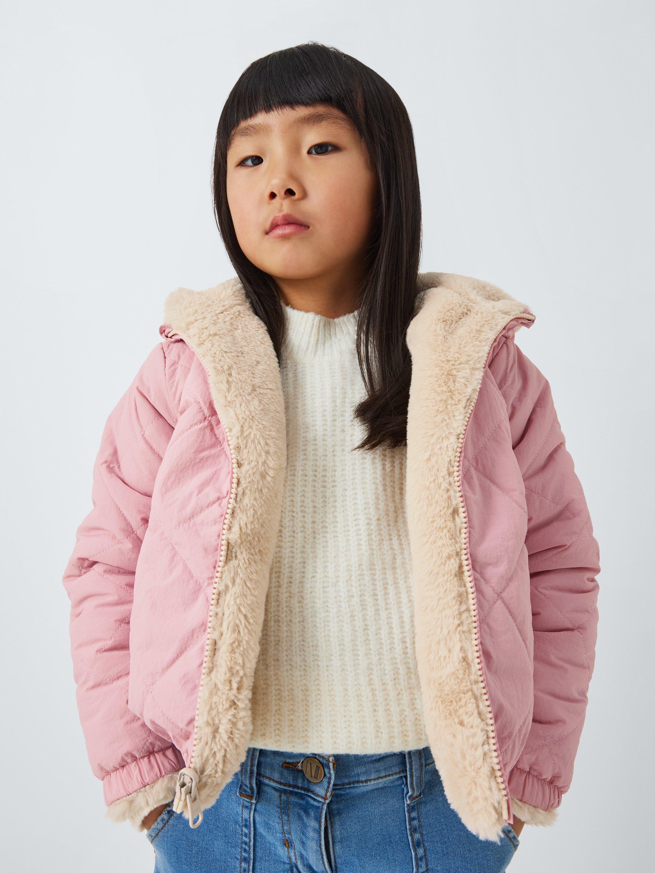 John Lewis Kids' Reverisble Fleece Quilted Jacket, Pink