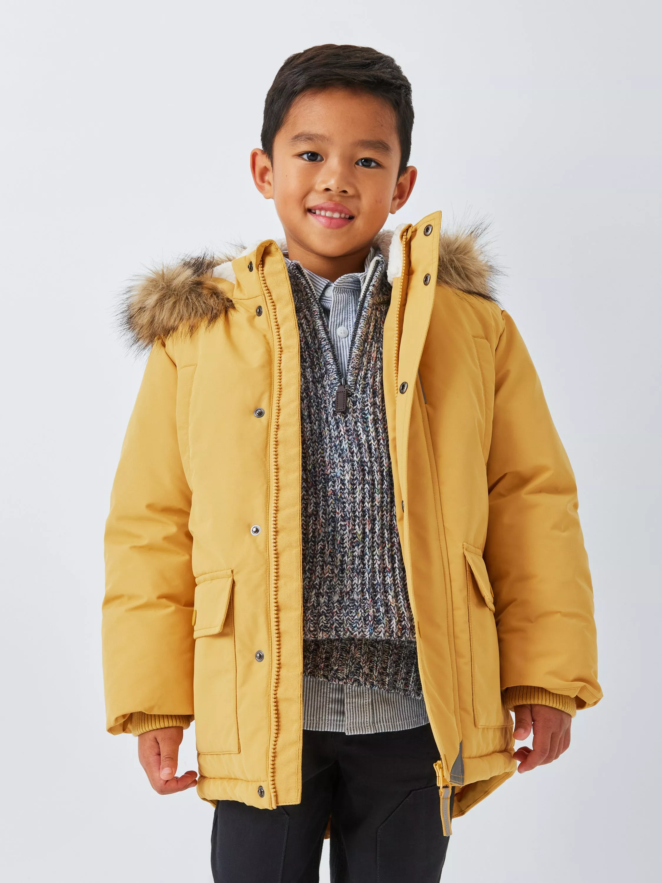 John Lewis Kids Faux Fur Trim Parka Yellow