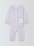 John Lewis Baby Twill Frill Check Romper with Bunny Toy, Purple