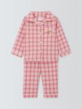 John Lewis Baby Hedgehog Embroidred Check Pyjamas, Pink