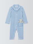 John Lewis Baby Twill Check Romper with Frog Toy, Blue