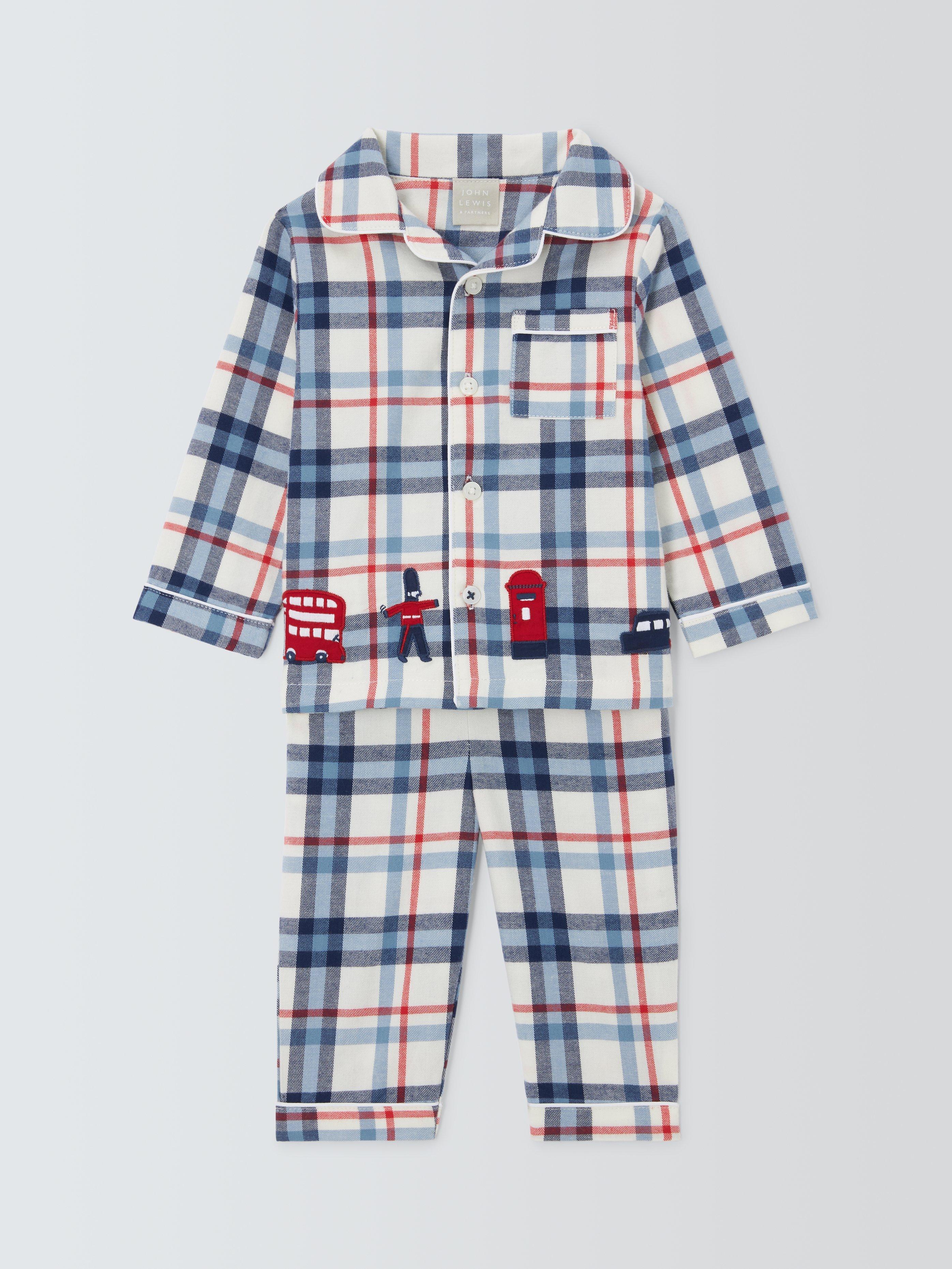 John Lewis Baby London Check Pyjamas Blue