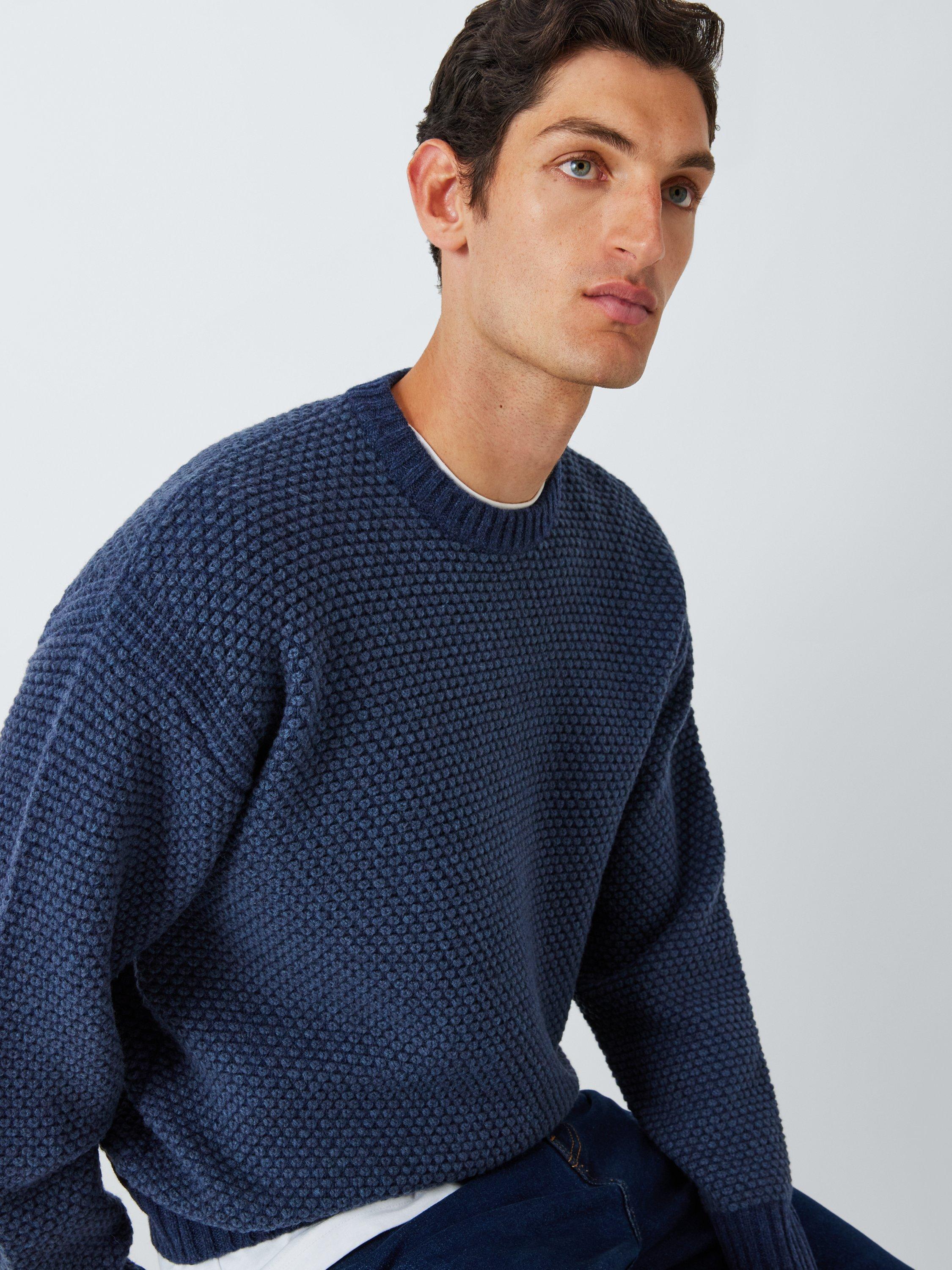John Lewis Lambswool Blend Popcorn Knit Crew Neck Jumper Navy Blue