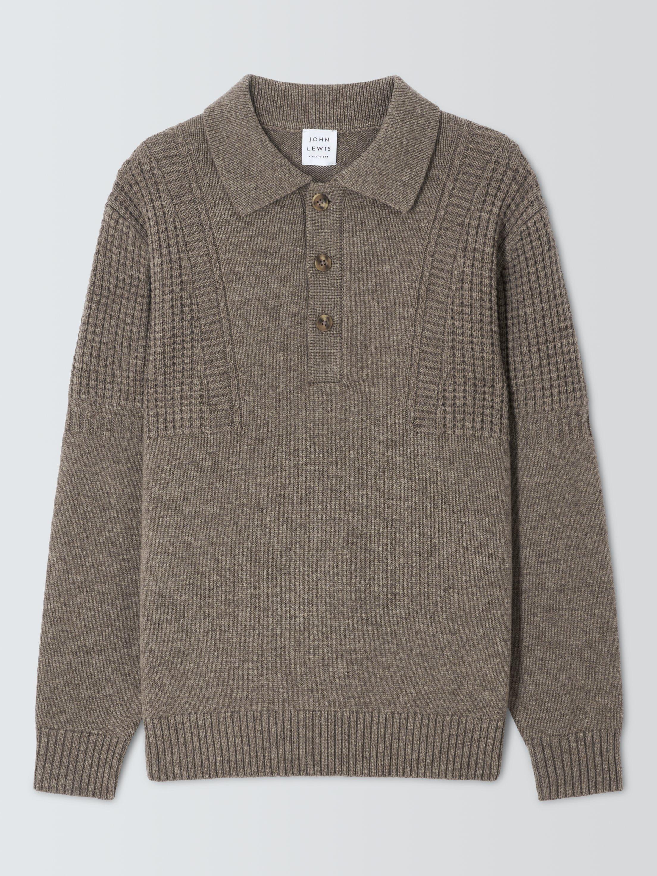 Product image 4 of 6, which shows John Lewis Merino Wool Yak Shoulder Detail Polo Neck Jumper, Lama, M