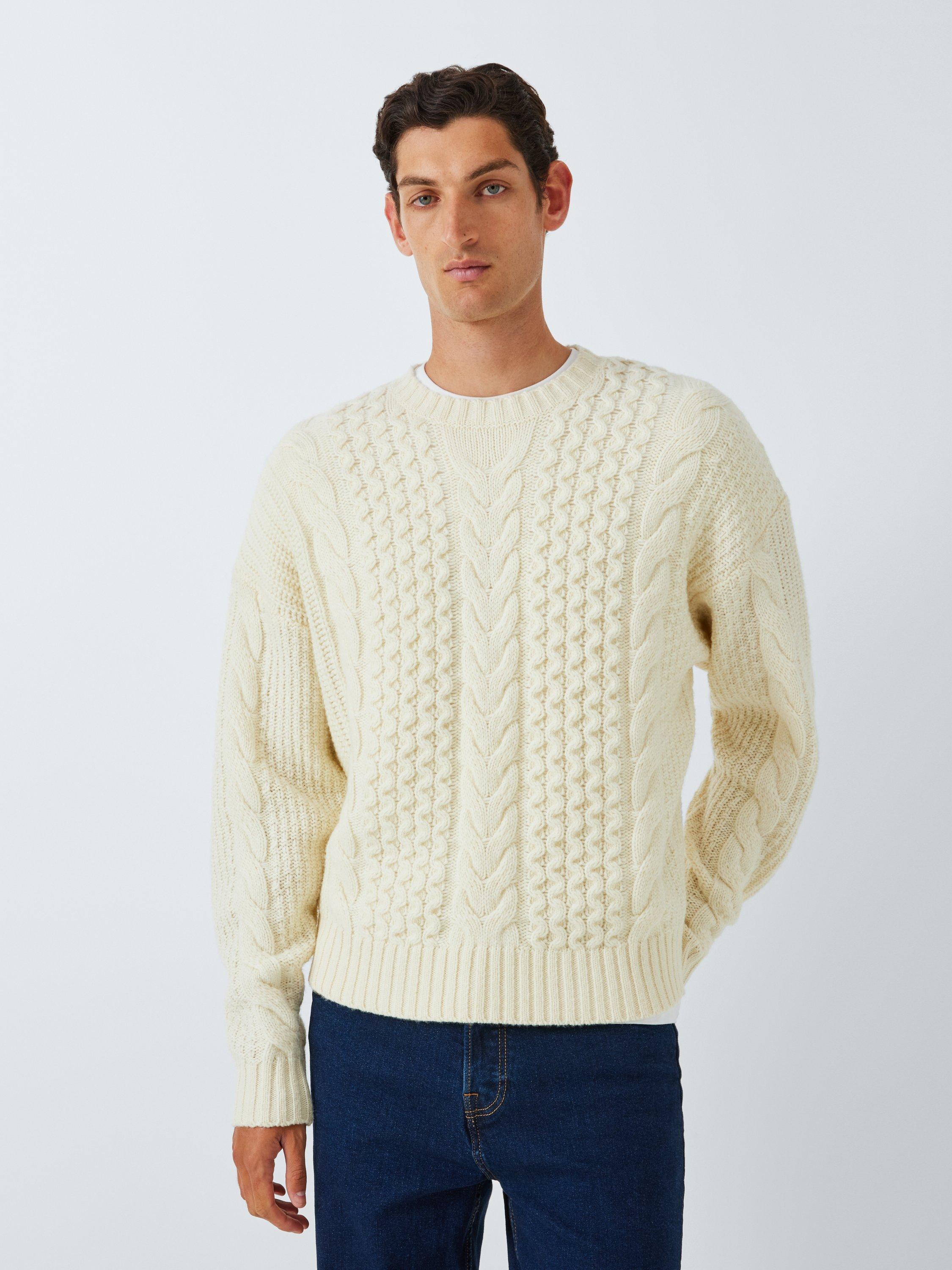 John Lewis Lambswool Blend Cable Knit Crew Neck Jumper Winter White