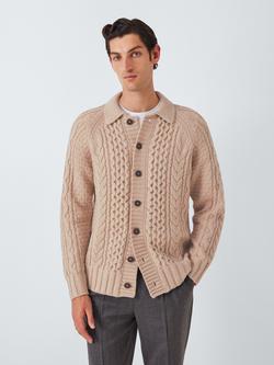 John Lewis Wool Blend Cable Knit Cardigan, Oyster, Oyster