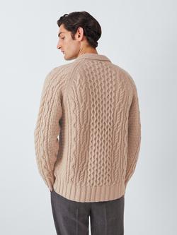 John Lewis Wool Blend Cable Knit Cardigan, Oyster - view 2, Oyster