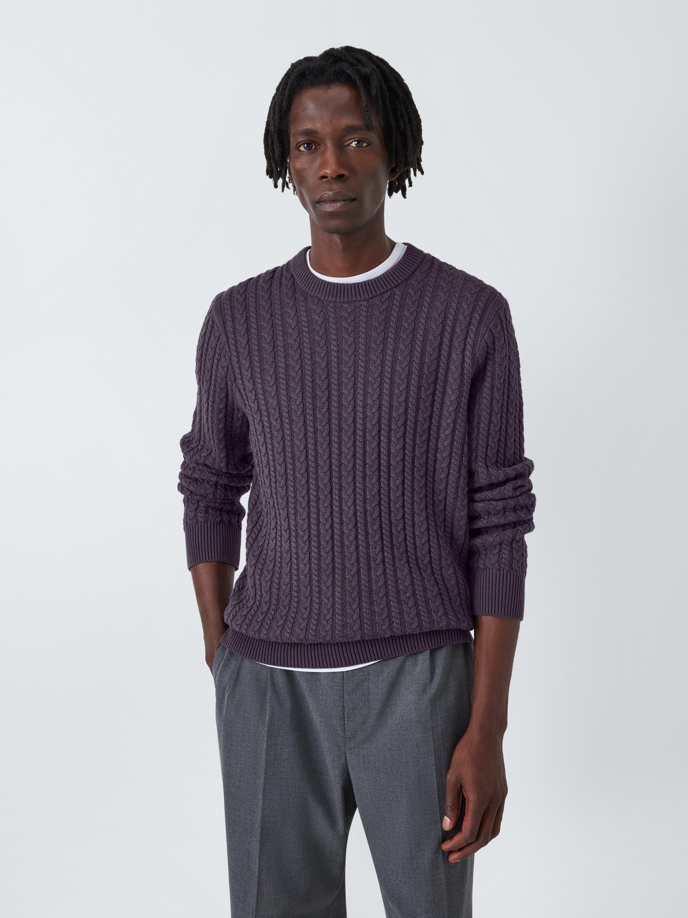 John Lewis Cotton Cable Crew Neck Jumper, Nightshade