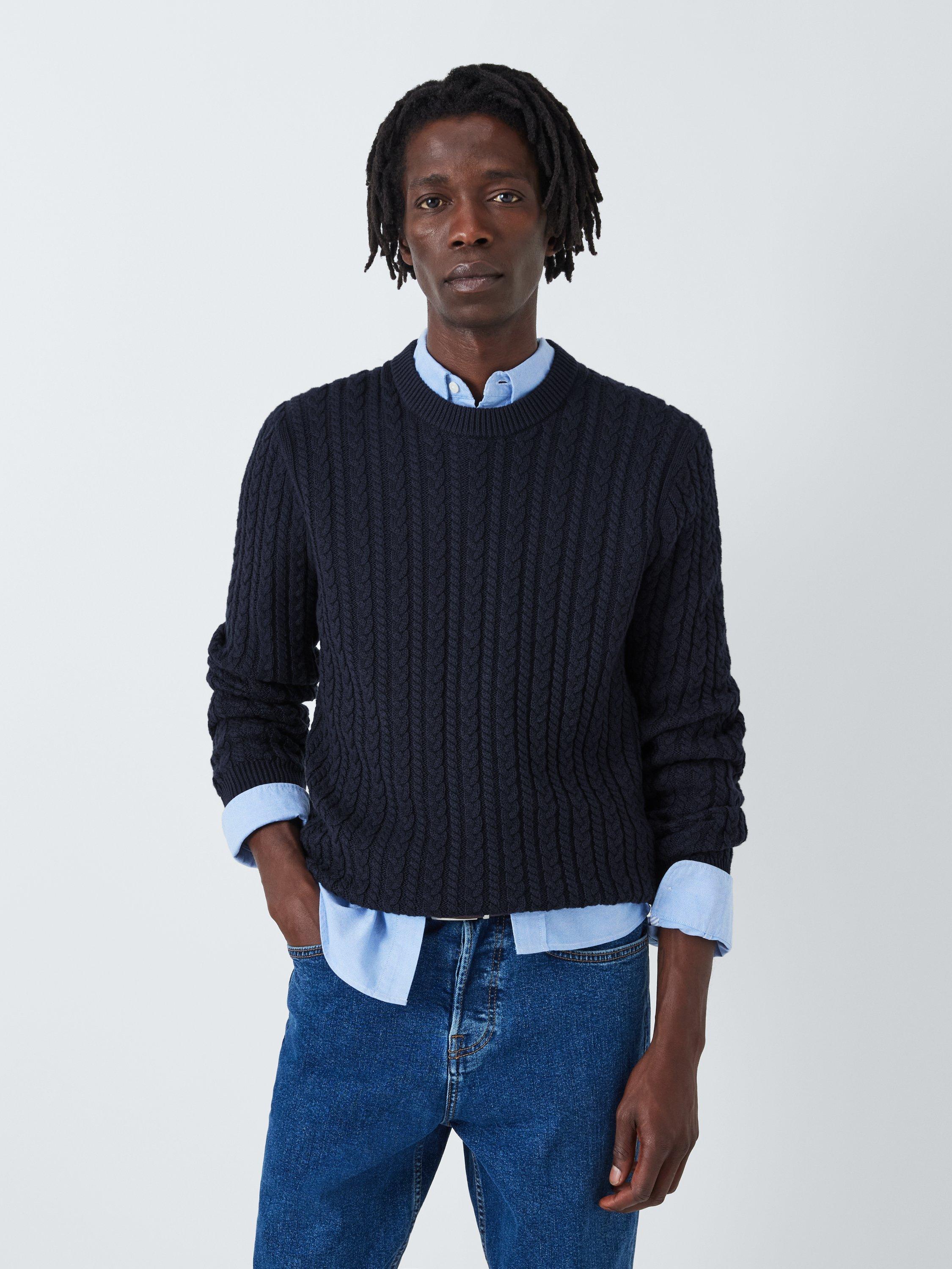 John Lewis Cotton Cable Crew Neck Jumper Sky Captain