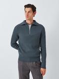 John Lewis Lambswool Blend Rib Knit High Zip Neck Jumper, Loden