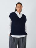 John Lewis V-Neck Cotton Knit Vest, Dark Sapphire