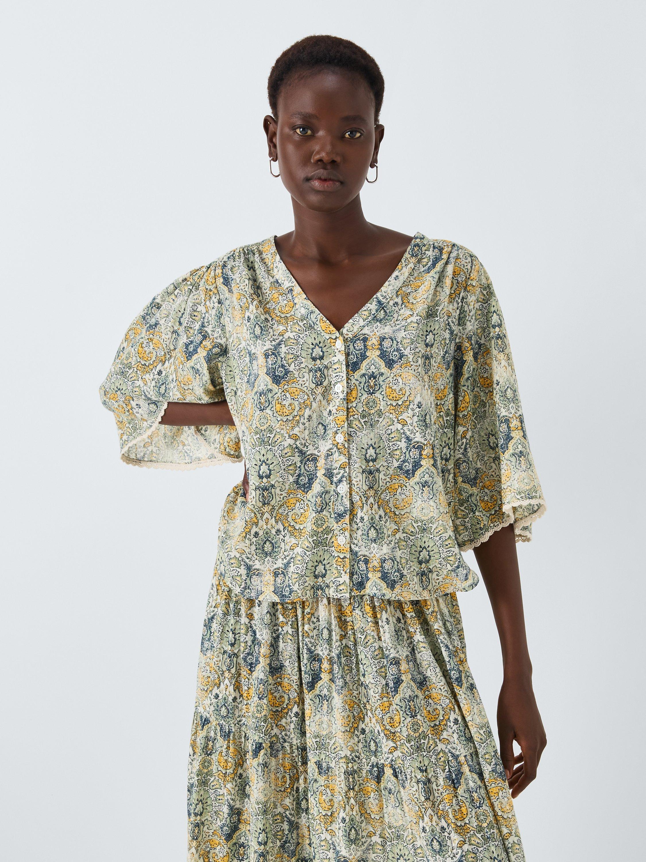 AND/OR Isla Paisley Print Top, Blue/Multi