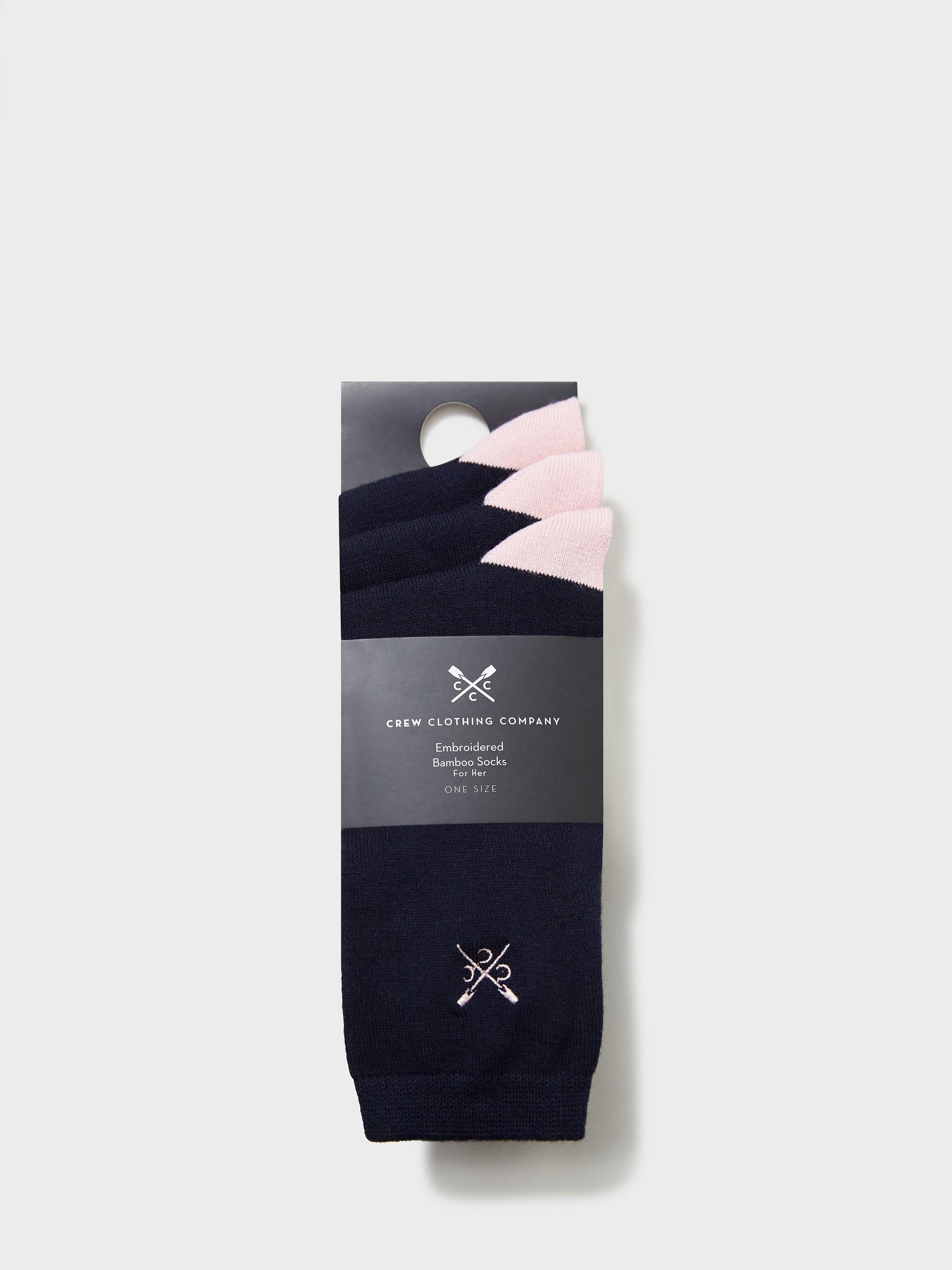 Product image 2 of 2, which shows Crew Clothing Embroidered Logo Bamboo Blend Ankle Socks, Navy Blue, One Size