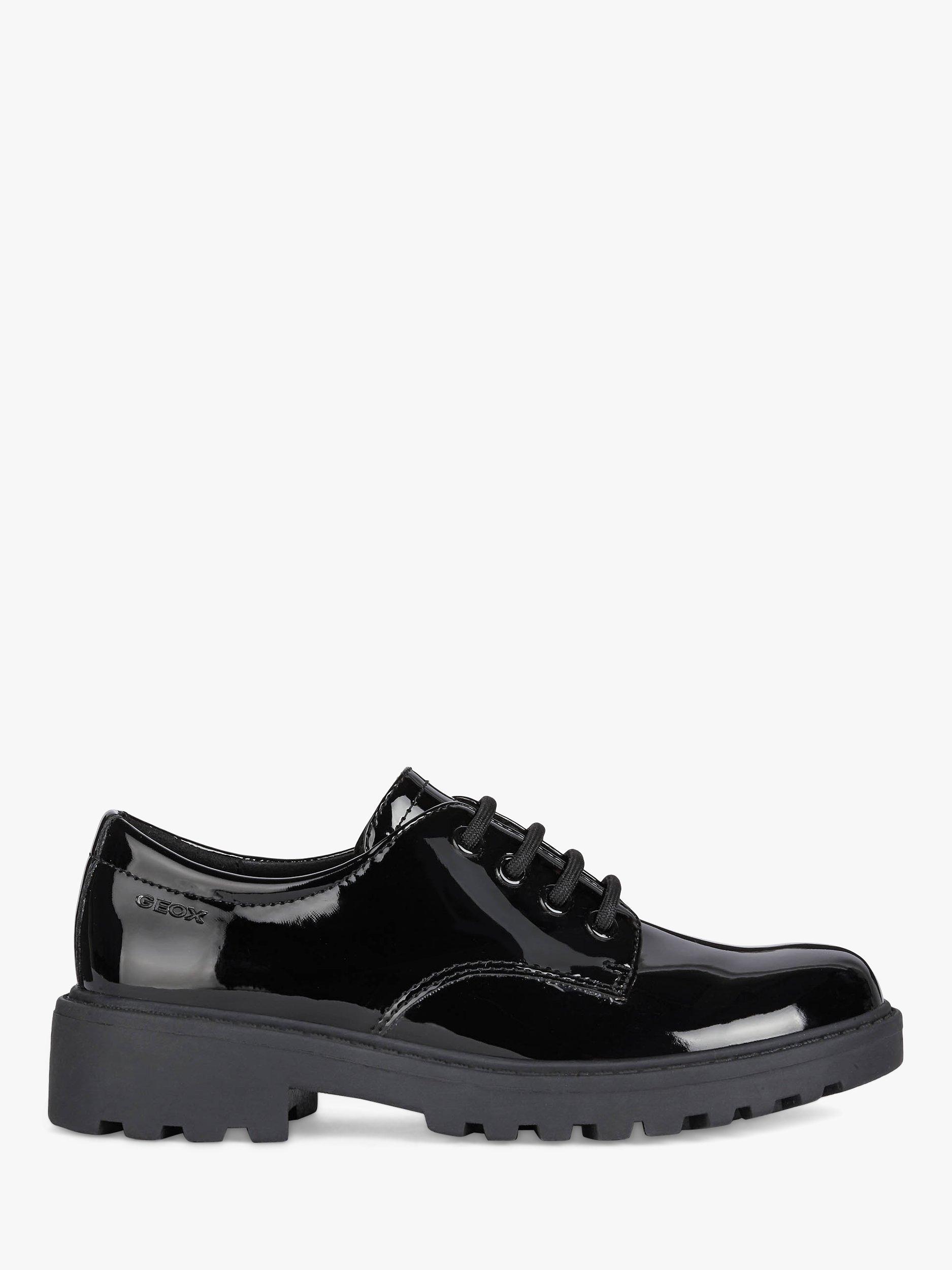 Geox Kids Casey Faux Patent Leather Derby School Shoes Black